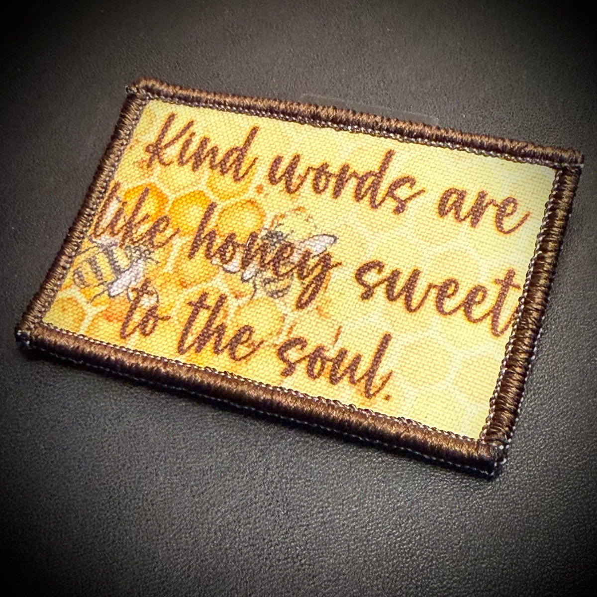 Kind Words Are Honey Sweet Bee Printed Morale Patch, 2x3" | VELCRO® Brand Hook Backing - #LoneStar Adhesive#