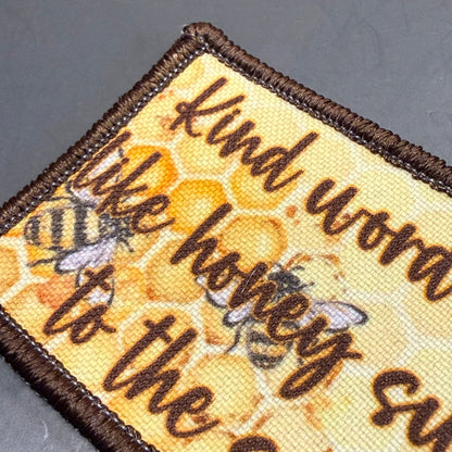 Kind Words Are Honey Sweet Bee Printed Morale Patch, 2x3" | VELCRO® Brand Hook Backing - #LoneStar Adhesive#