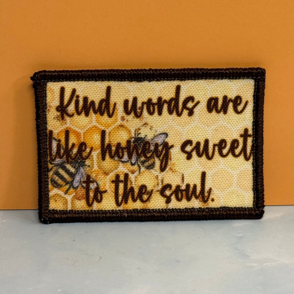 Kind Words Are Honey Sweet Bee Printed Morale Patch, 2x3" | VELCRO® Brand Hook Backing - #LoneStar Adhesive#