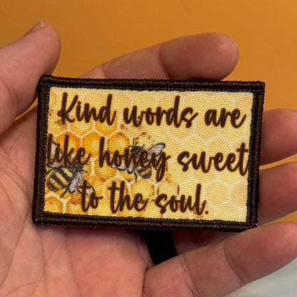 Kind Words Are Honey Sweet Bee Printed Morale Patch, 2x3" | VELCRO® Brand Hook Backing - #LoneStar Adhesive#