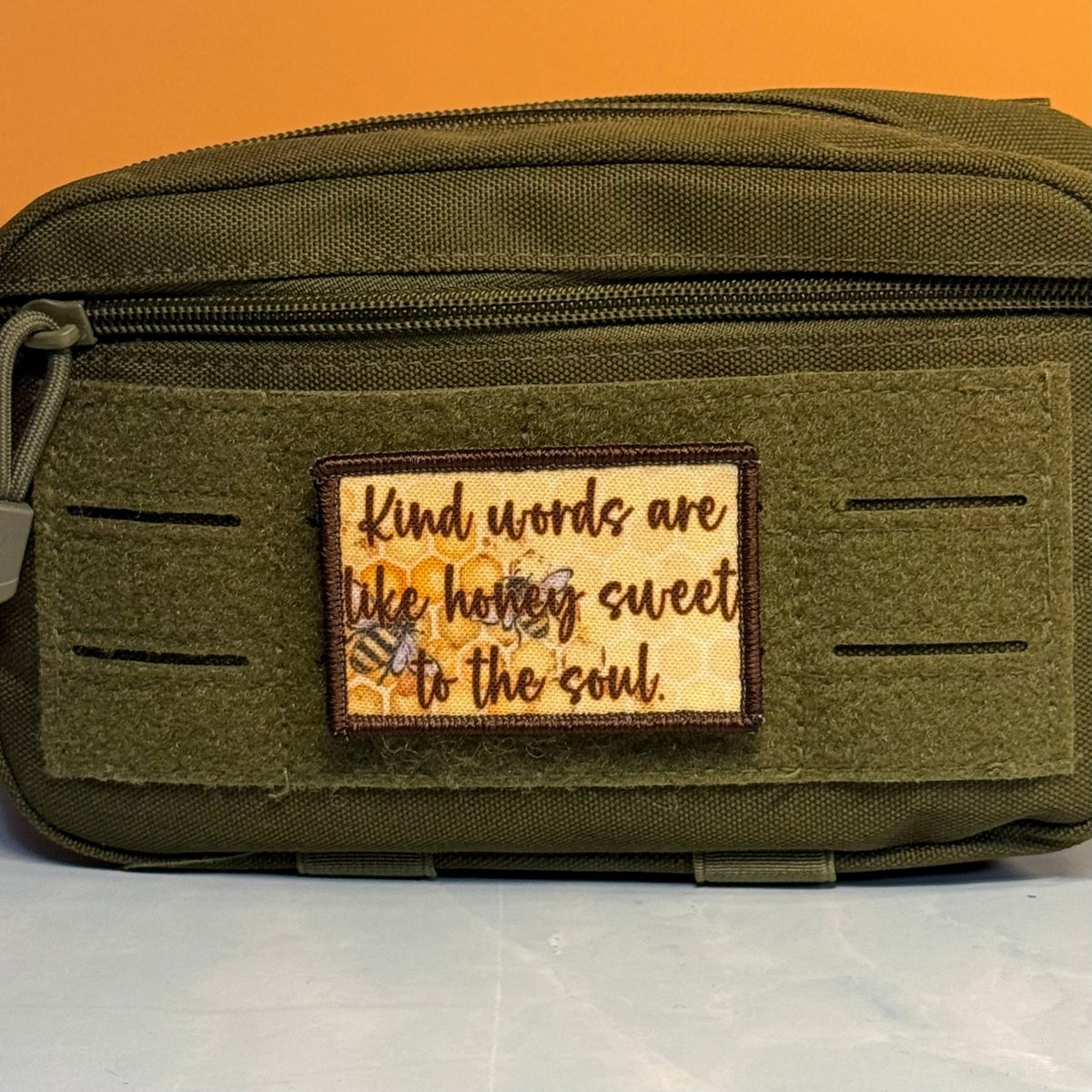 Kind Words Are Honey Sweet Bee Printed Morale Patch, 2x3" | VELCRO® Brand Hook Backing - #LoneStar Adhesive#