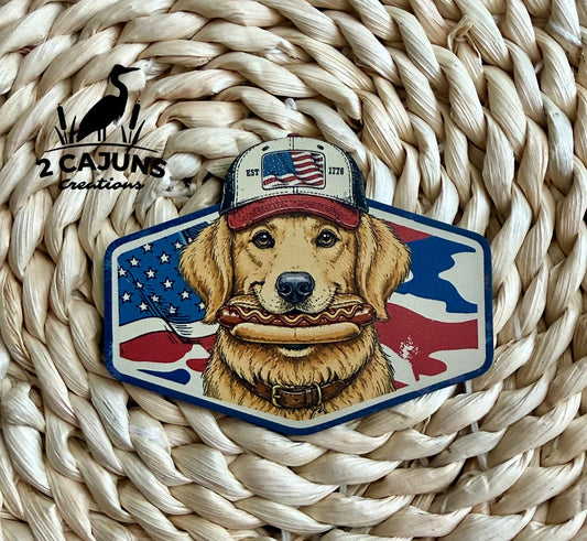 Labrador with Hot Dog Americana UV Printed Hat Patch - LoneStar Adhesive