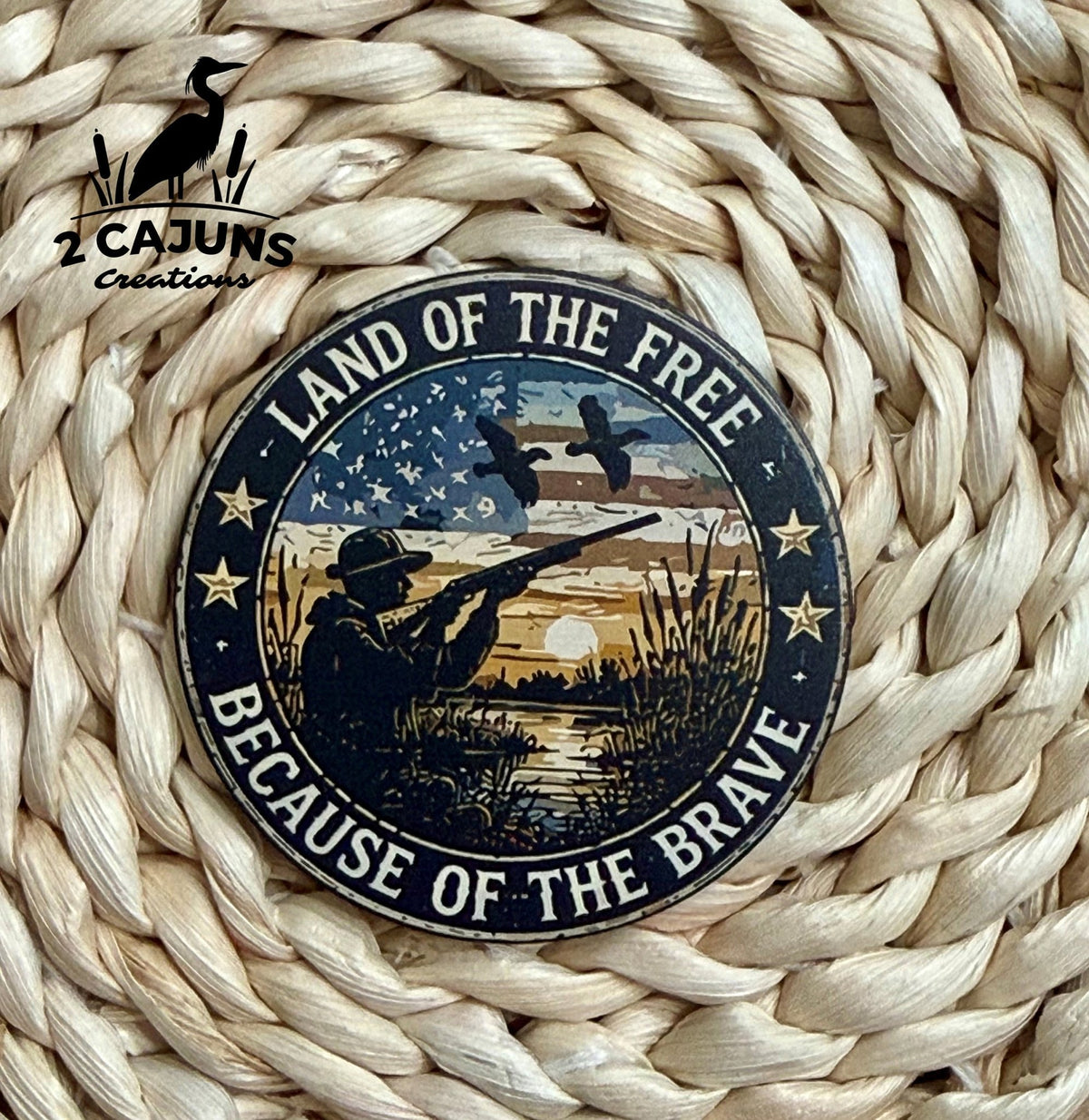 Land of the Free Because of the Brave Duck Hunting UV Printed Hat Patch - LoneStar Adhesive