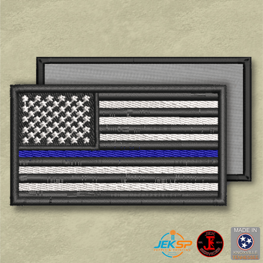 Law Enforcement Thin Blue Line American Flag Patch | Made in USA | VELCRO® Brand Hook Backing - LoneStar Adhesive