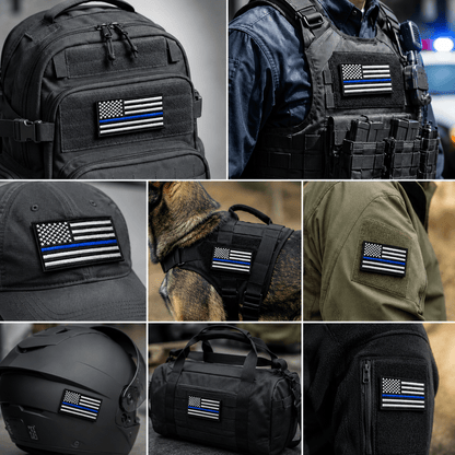 Law Enforcement Thin Blue Line American Flag VELCRO® Patch | Made in USA - LoneStar Adhesive