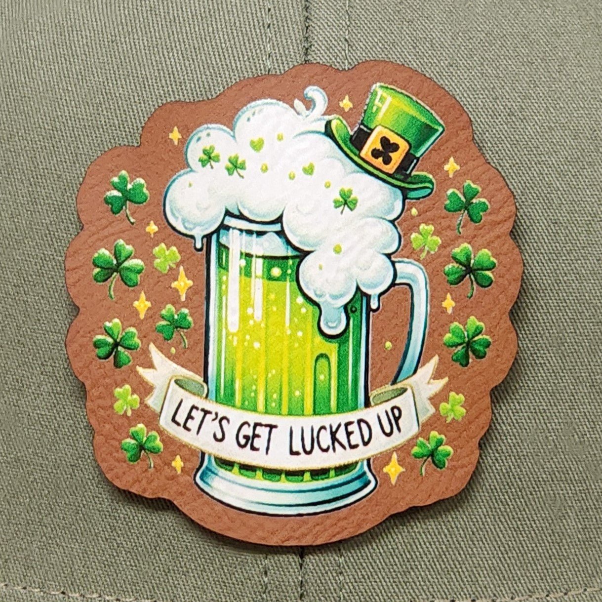 Lets Get Lucked Up UV Printed Leatherette Hat Patch - MR01 - LoneStar Adhesive