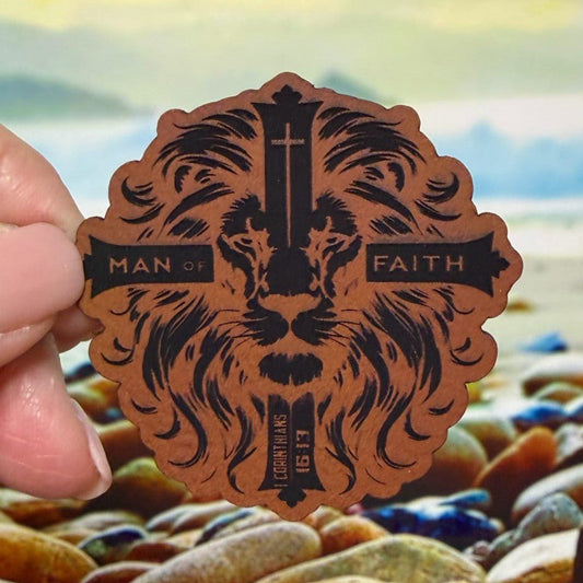 Lion Faith Engraved Leatherette Hat Patch - MR01 - LoneStar Adhesive