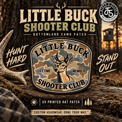 Little Buck Shooter Club Backwoods Camo UV Printed Hat Patch - LoneStar Adhesive