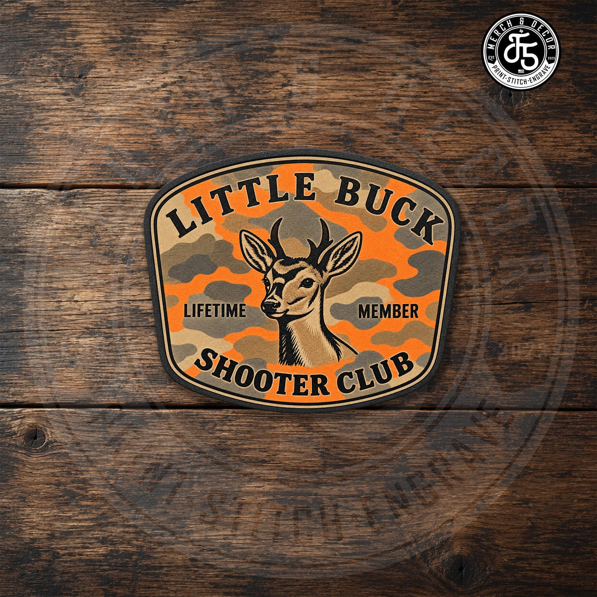 Little Buck Shooter Club Blaze Camo UV Printed Hat Patch - LoneStar Adhesive