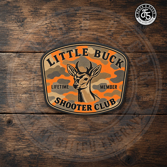 Little Buck Shooter Club Blaze Camo UV Printed Hat Patch - LoneStar Adhesive
