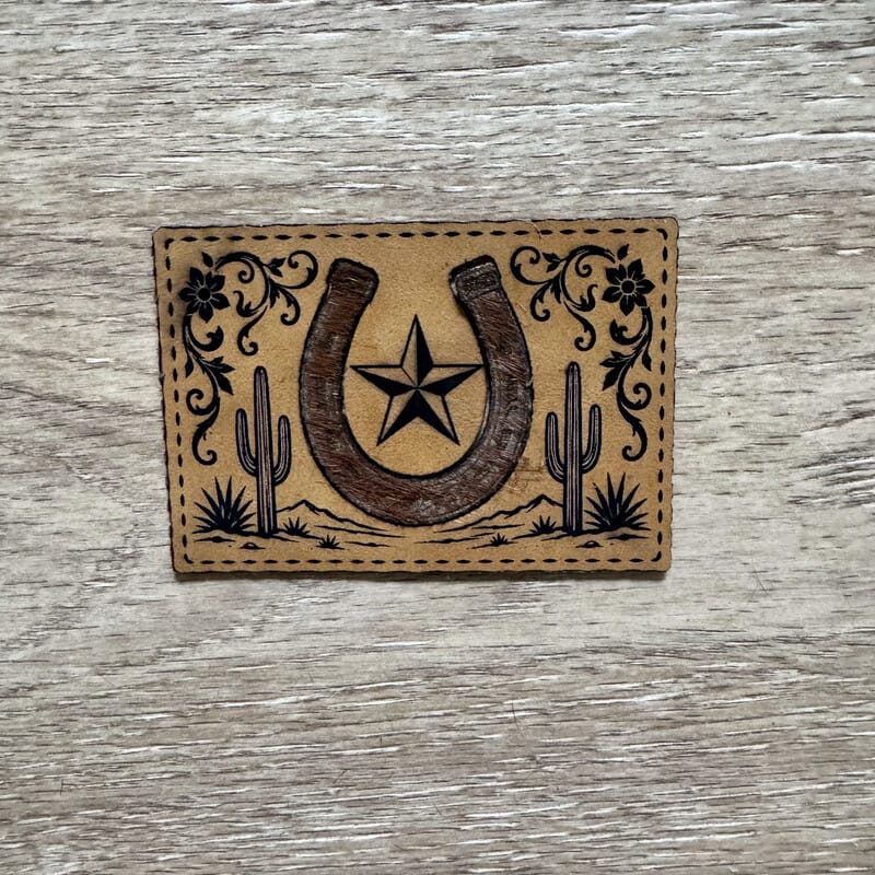 Lucky Star Horseshoe Leatherette and Cowhide Iron-On Patch - #LoneStar Adhesive#