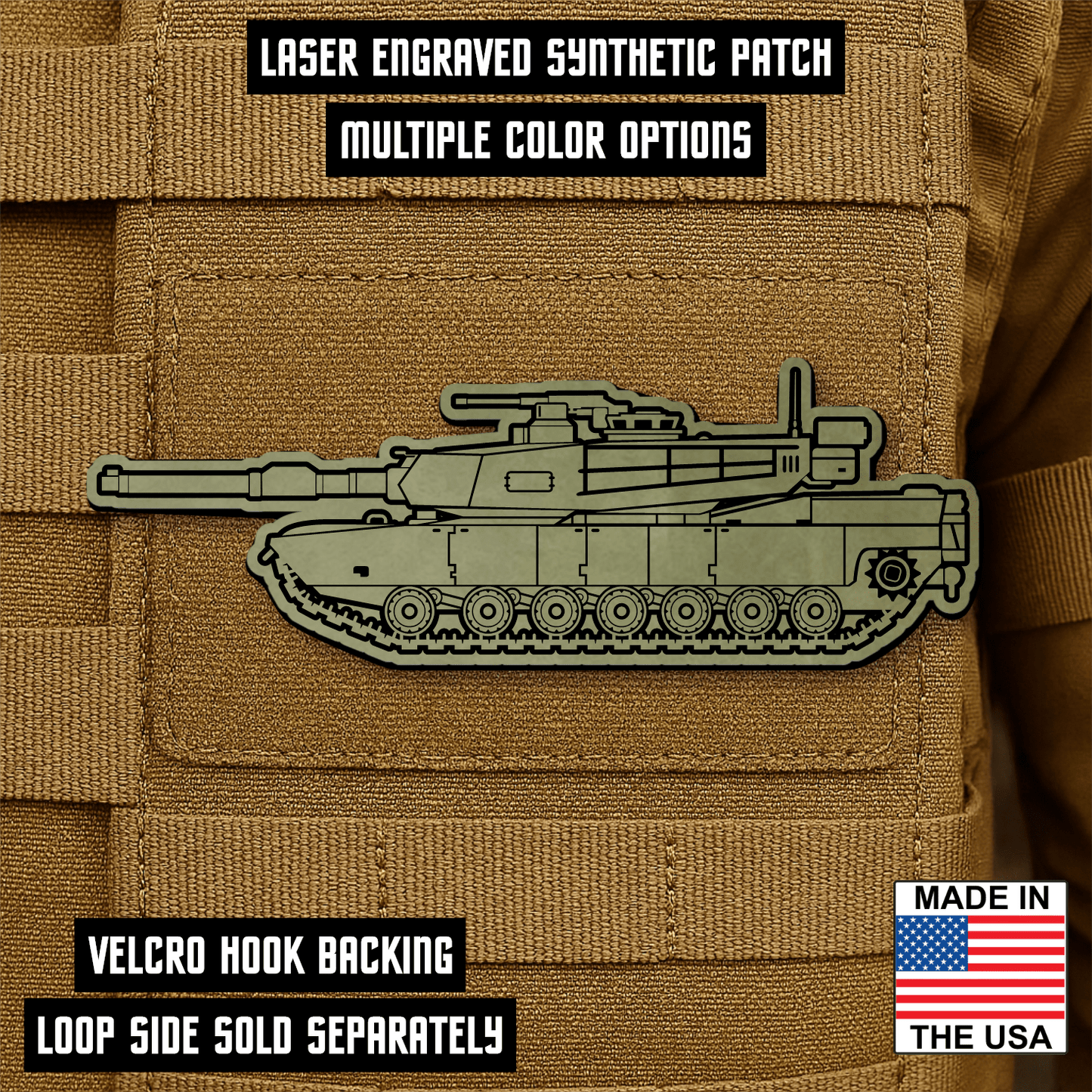 M1 Abrams Main Battle Tank Engraved Morale Patch – 1.4” x 4” Hook & Loop Tactical Patch | Made in USA - LoneStar Adhesive