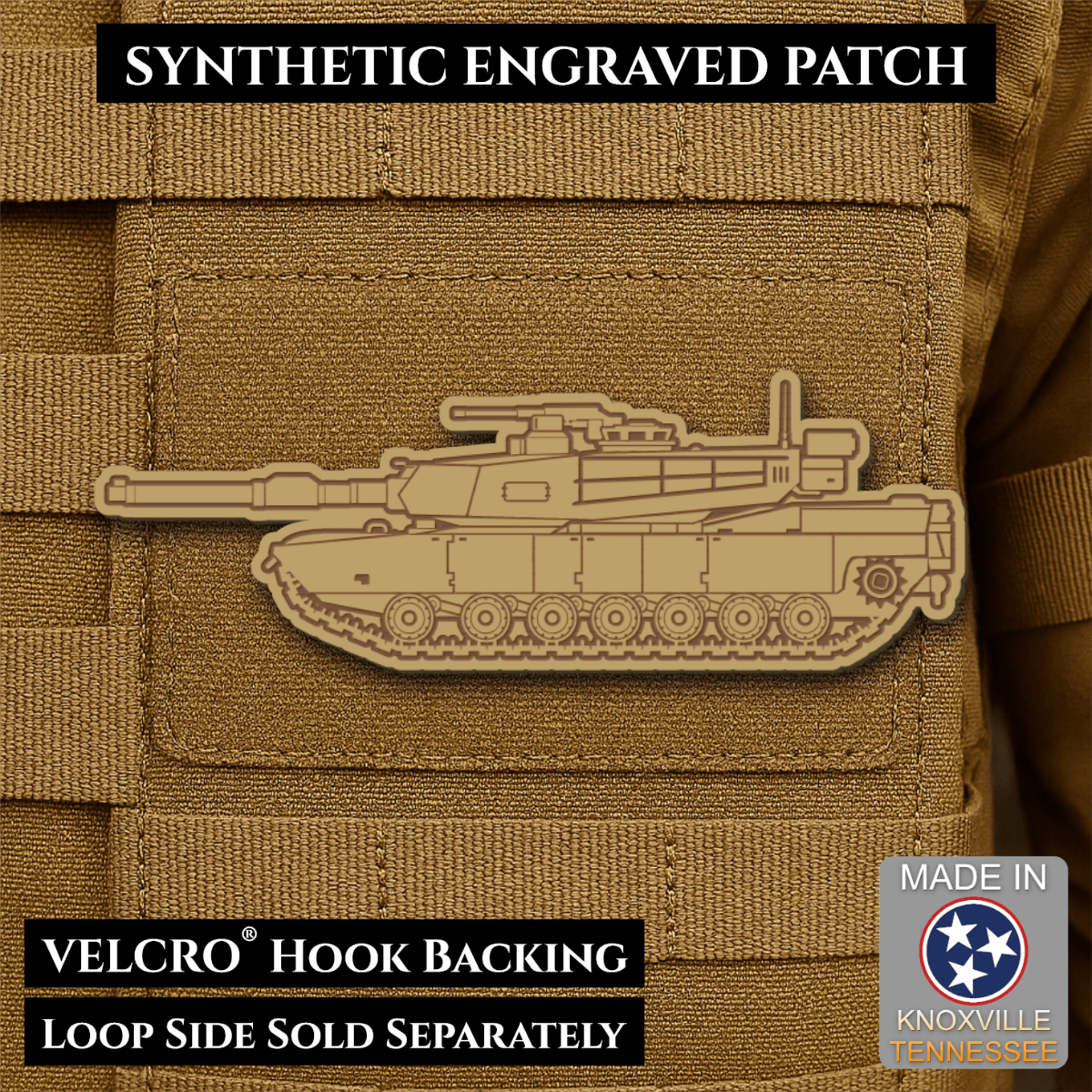 M1 Abrams Main Battle Tank Engraved Tactical Morale Patch, 1.4x4” | Made in USA | VELCRO® Brand Hook Backing - LoneStar Adhesive