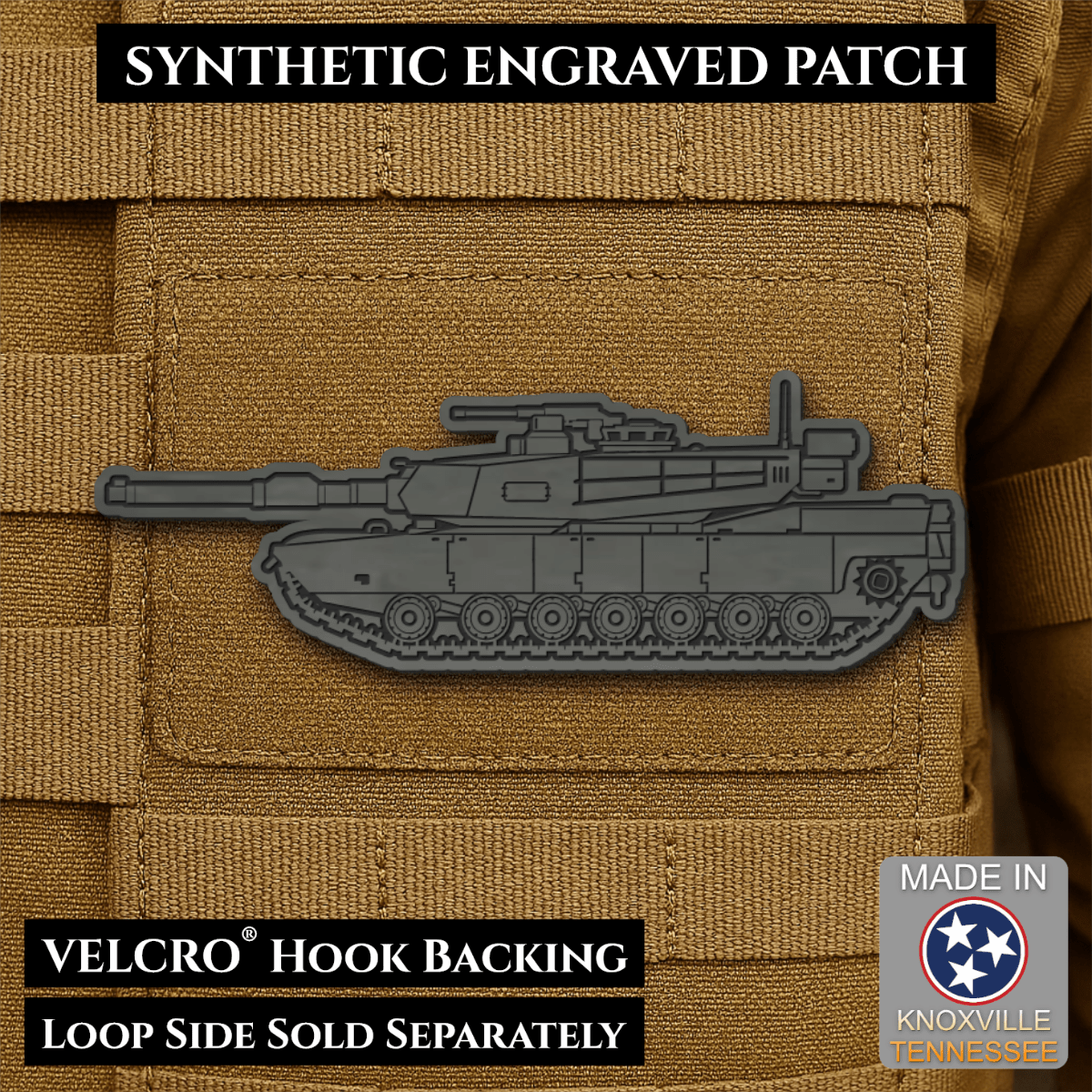 M1 Abrams Main Battle Tank Engraved Tactical Morale Patch, 1.4x4” | Made in USA | VELCRO® Brand Hook Backing - LoneStar Adhesive