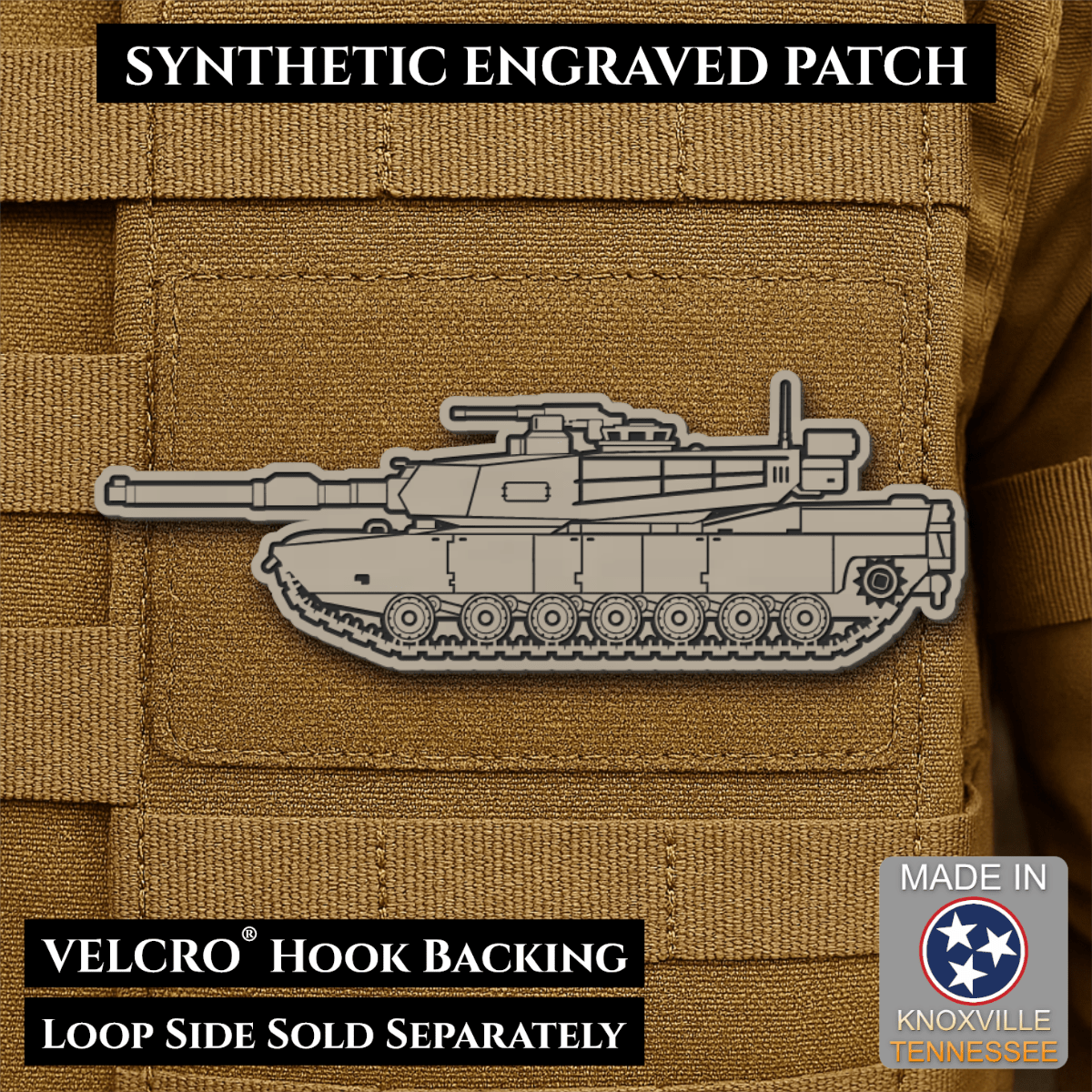 M1 Abrams Main Battle Tank Engraved Tactical Morale Patch, 1.4x4” | Made in USA | VELCRO® Brand Hook Backing - LoneStar Adhesive