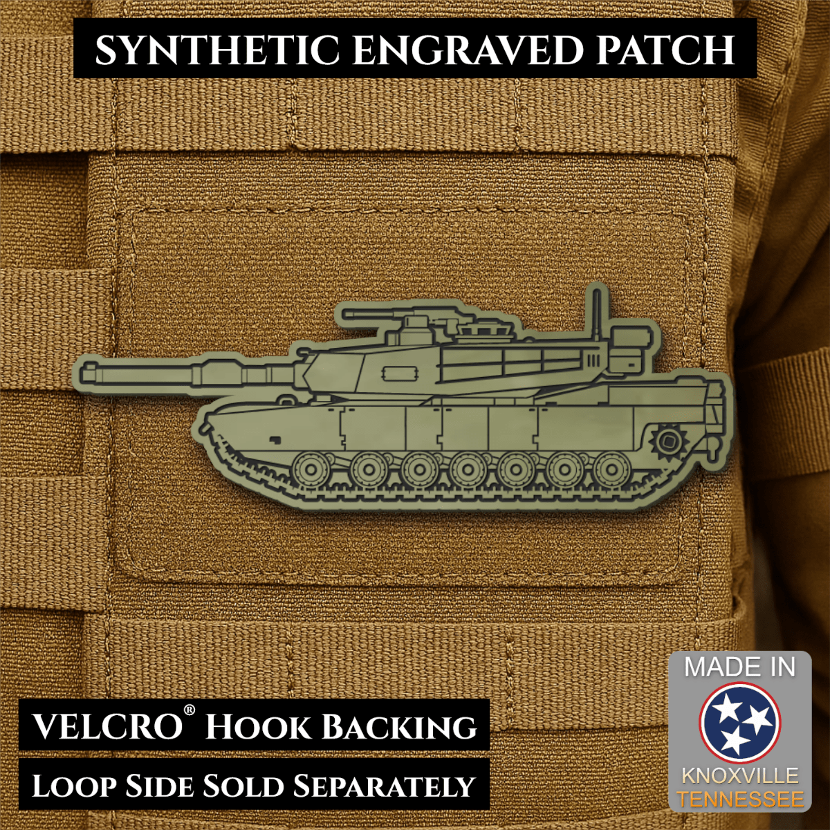M1 Abrams Main Battle Tank Engraved Tactical Morale Patch, 1.4x4” | Made in USA | VELCRO® Brand Hook Backing - LoneStar Adhesive