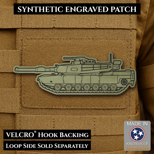 M1 Abrams Main Battle Tank Engraved Tactical Morale Patch, 1.4x4” | Made in USA | VELCRO® Brand Hook Backing - LoneStar Adhesive