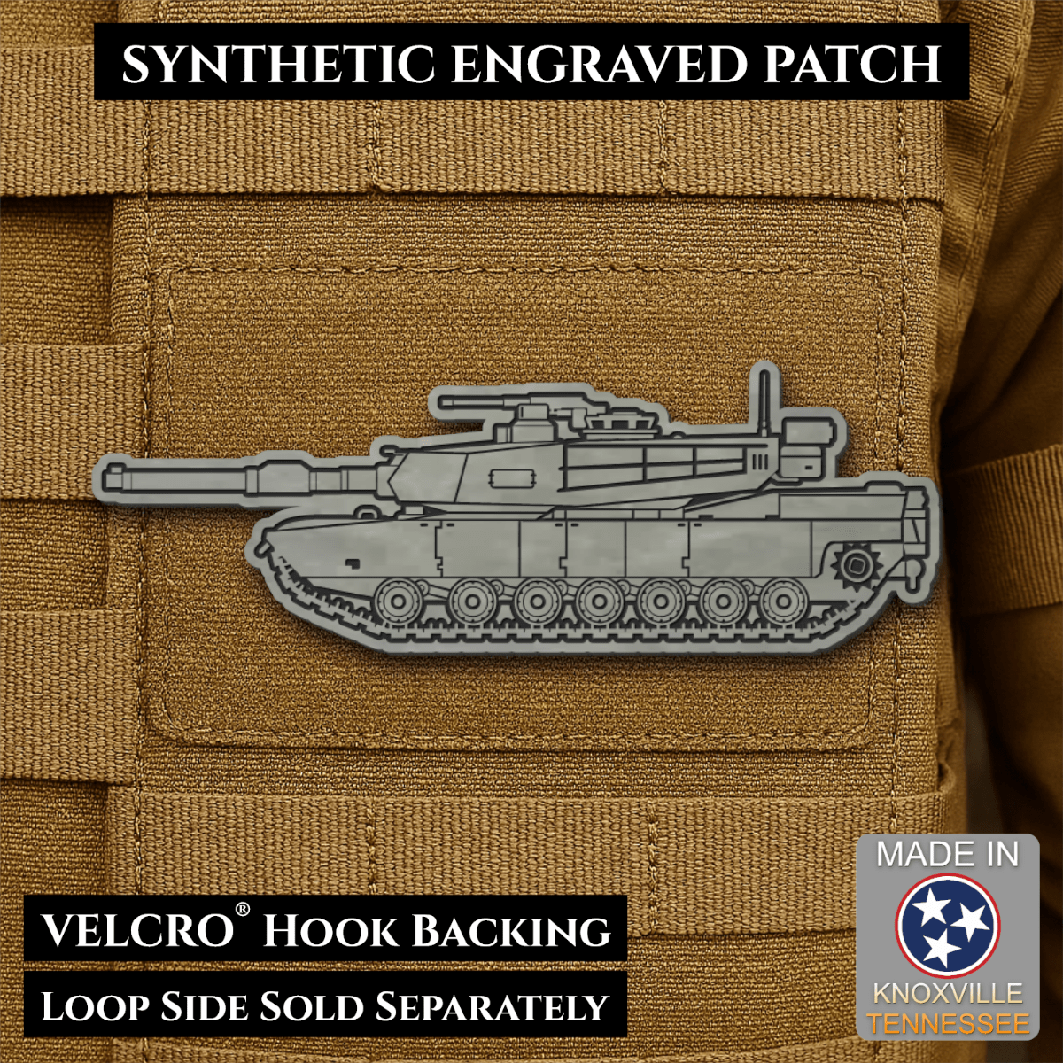 M1 Abrams Main Battle Tank Engraved Tactical Morale Patch, 1.4x4” | Made in USA | VELCRO® Brand Hook Backing - LoneStar Adhesive