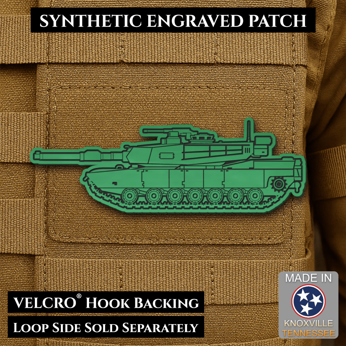 M1 Abrams Main Battle Tank Engraved Tactical Morale Patch, 1.4x4” | Made in USA | VELCRO® Brand Hook Backing - LoneStar Adhesive