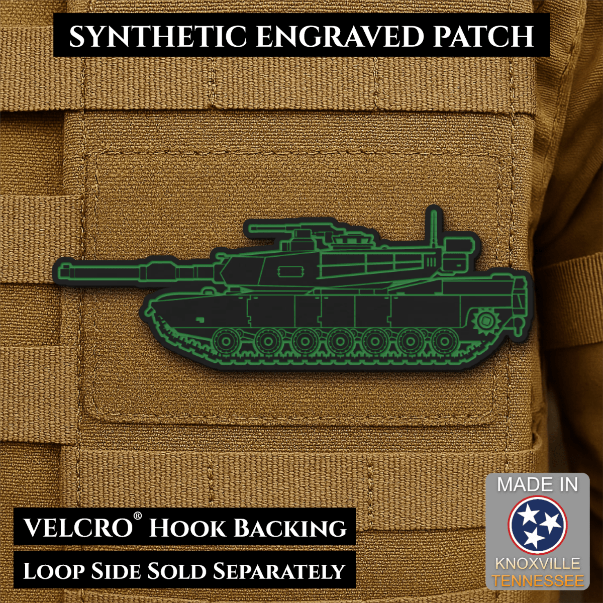 M1 Abrams Main Battle Tank Engraved Tactical Morale Patch, 1.4x4” | Made in USA | VELCRO® Brand Hook Backing - LoneStar Adhesive