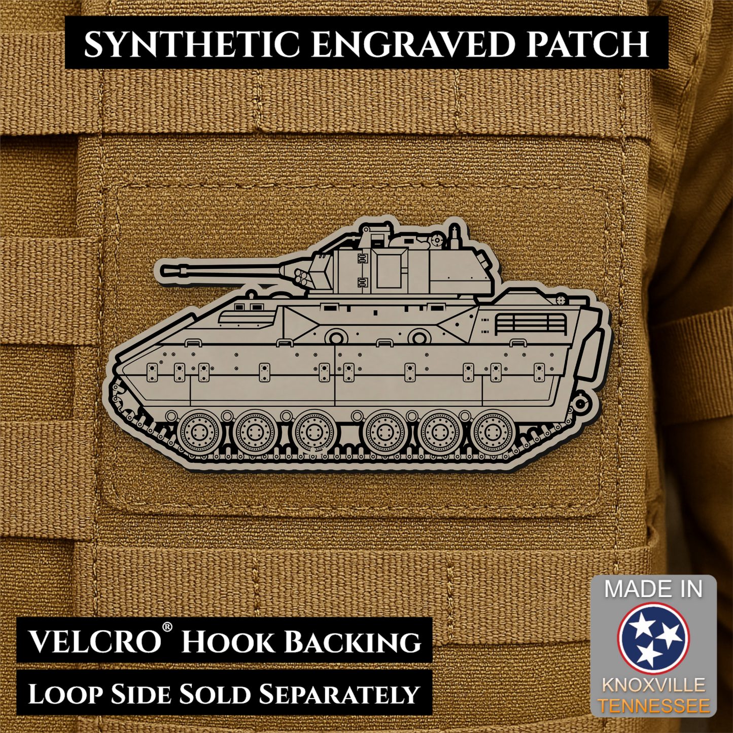 M2/M3 Bradley Fighting Vehicle Morale Patch, 1.4x3” | Made in USA | VELCRO® Brand Hook Backing