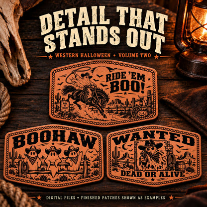 Western Halloween Hat Patch SVG Bundle Vol 2, 8 Laser Engraving Designs, Cowboy Ghosts, Boohaw, Digital Download