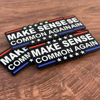 Make Sense Common Again - Patriotic | UV Printed Leather Hat Patch - LoneStar Adhesive