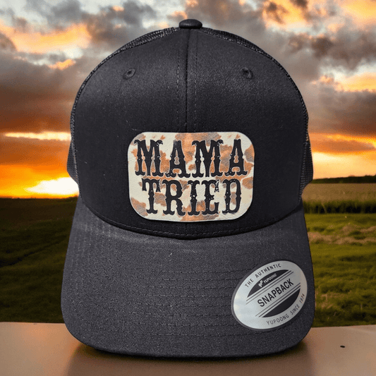 Mama Tried Cow Print Leather Patch Hat - #LoneStar Adhesive#