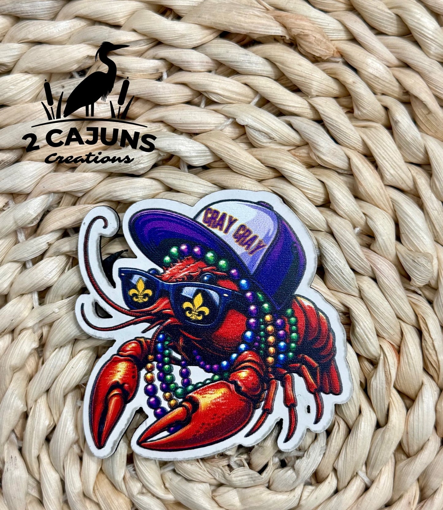 Mardi Gras Crawfish Cray Cray UV Printed Hat Patch - LoneStar Adhesive