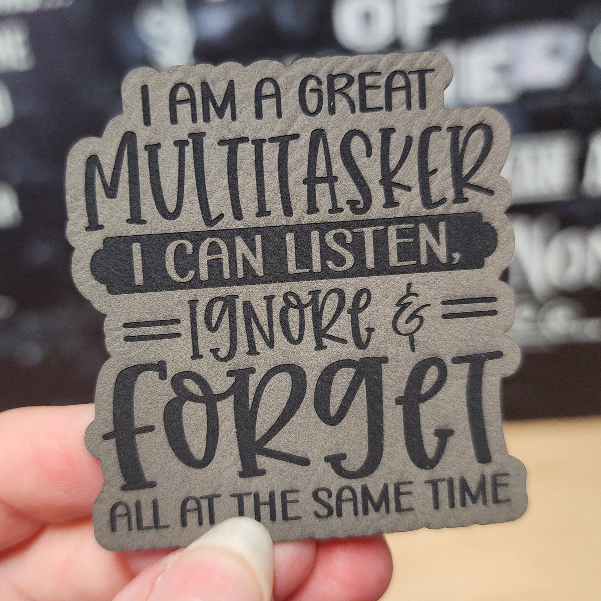 Master Multitasker (Grey) Engraved Leatherette Hat Patch - MR01 - LoneStar Adhesive
