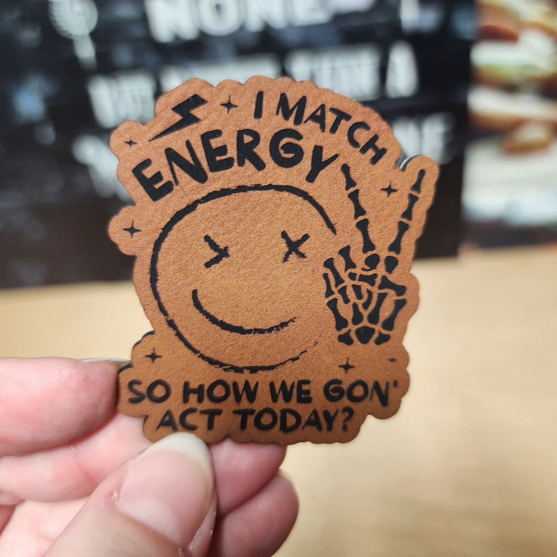 Matching Energy (Rawhide) Engraved Leatherette Hat Patch - MR01 - LoneStar Adhesive