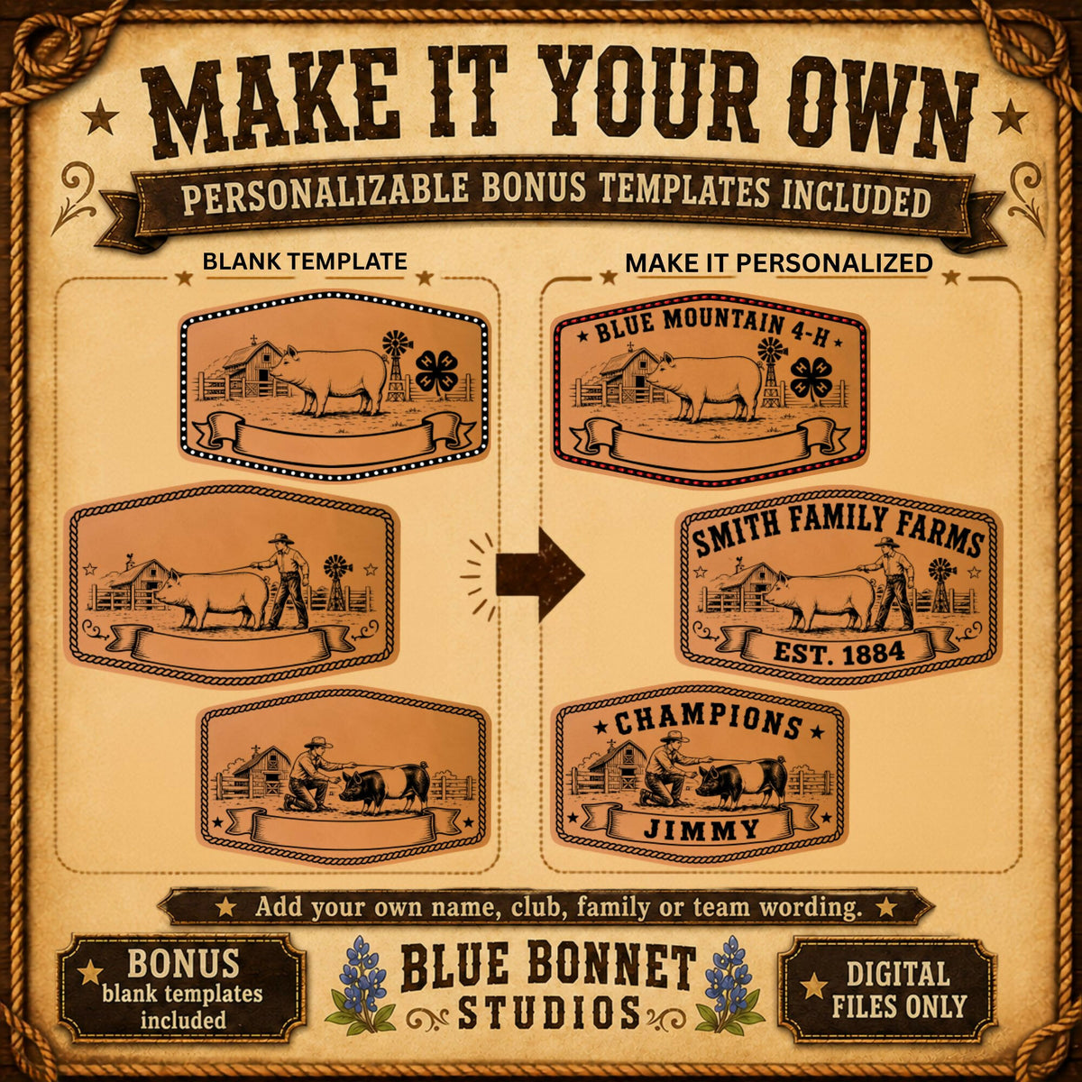 Pig Livestock Show SVG Bundle | 24 Show Pig Hat Patch Designs + Western Font | 4H FFA Laser Files | SVG XS PNG PDF