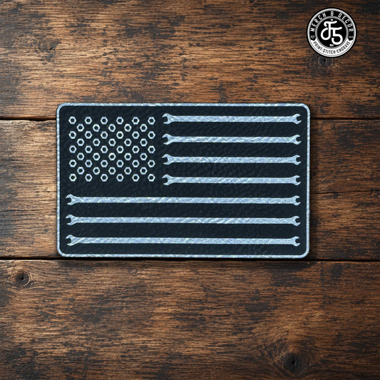 Mechnics Wrench Laser Engraved Leatherette Patch with Lonestar Adhesive - LoneStar Adhesive