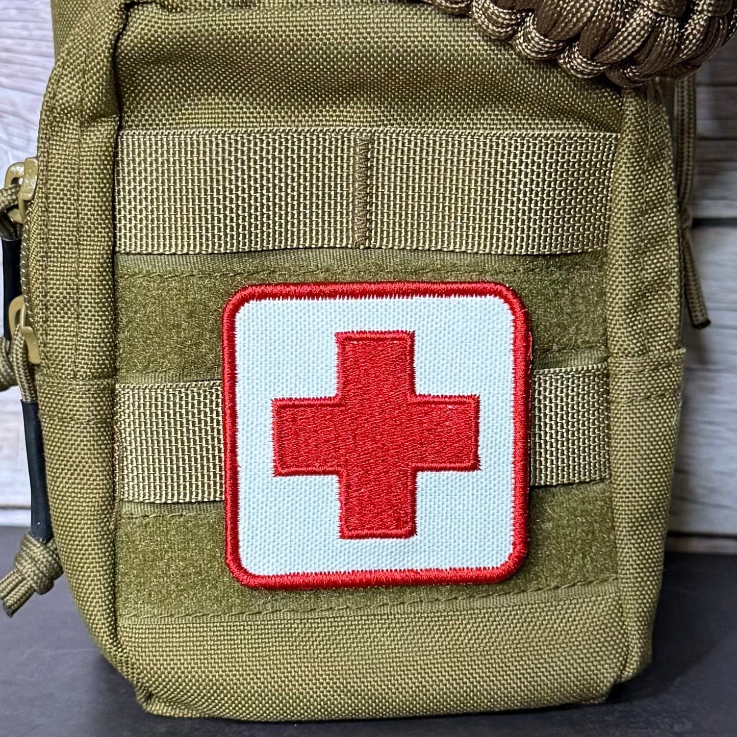Med-Kit IFAK First-Aid Pouch ID Patch, 2.5x2.5" | Made in USA | VELCRO® Brand Hook Backing - LoneStar Adhesive
