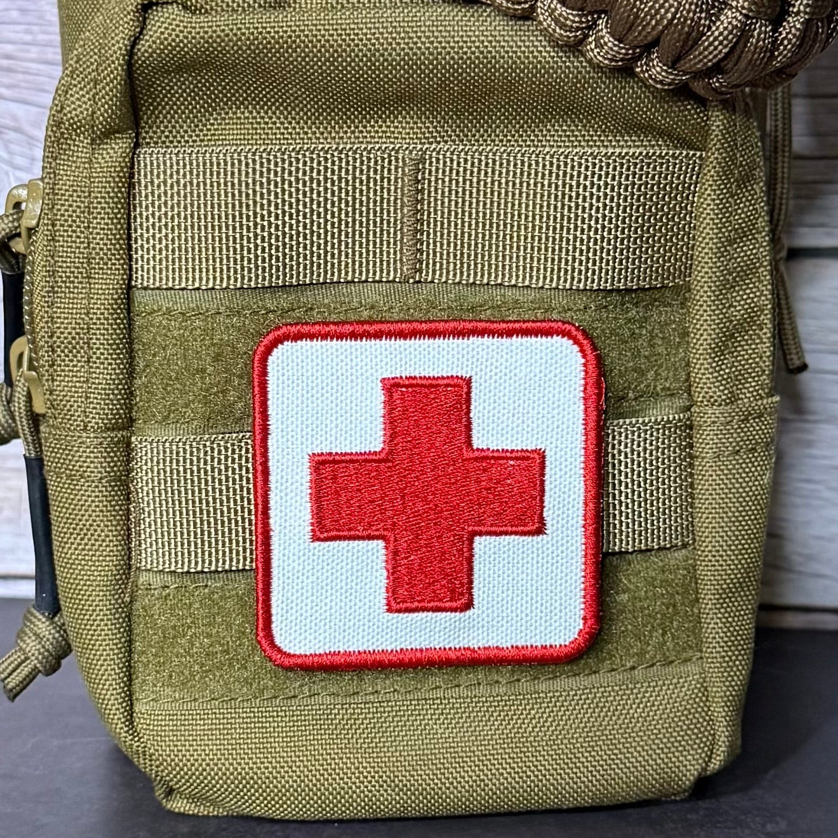 Med-Kit IFAK First-Aid Pouch ID Patch, 2.5x2.5" | Made in USA | VELCRO® Brand Hook Backing - LoneStar Adhesive