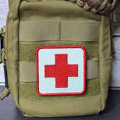 Med-Kit IFAK First-Aid Pouch ID Patch, 2.5x2.5" | Made in USA | VELCRO® Brand Hook Backing - LoneStar Adhesive