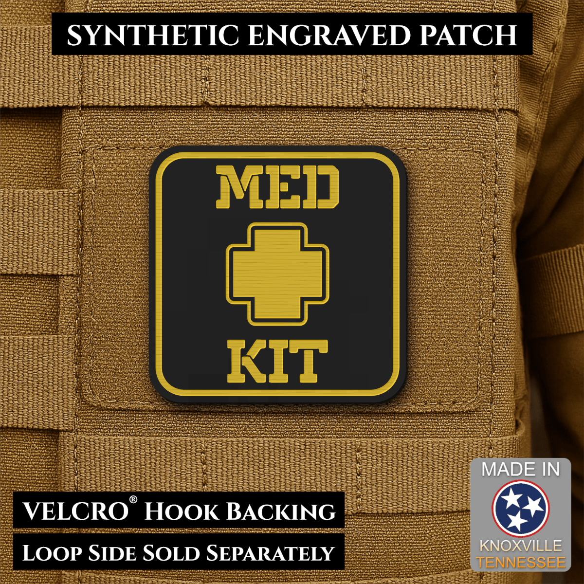 Med Kit IFAK, First-Aid Pouch Identification Patch, 2x2" | Made in USA | VELCRO® Brand Hook Backing - LoneStar Adhesive