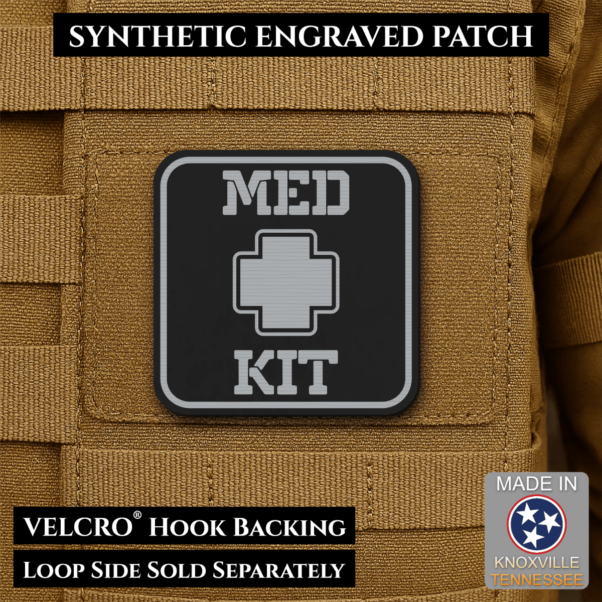 Med Kit IFAK, First-Aid Pouch Identification Patch, 2x2" | Made in USA | VELCRO® Brand Hook Backing - LoneStar Adhesive