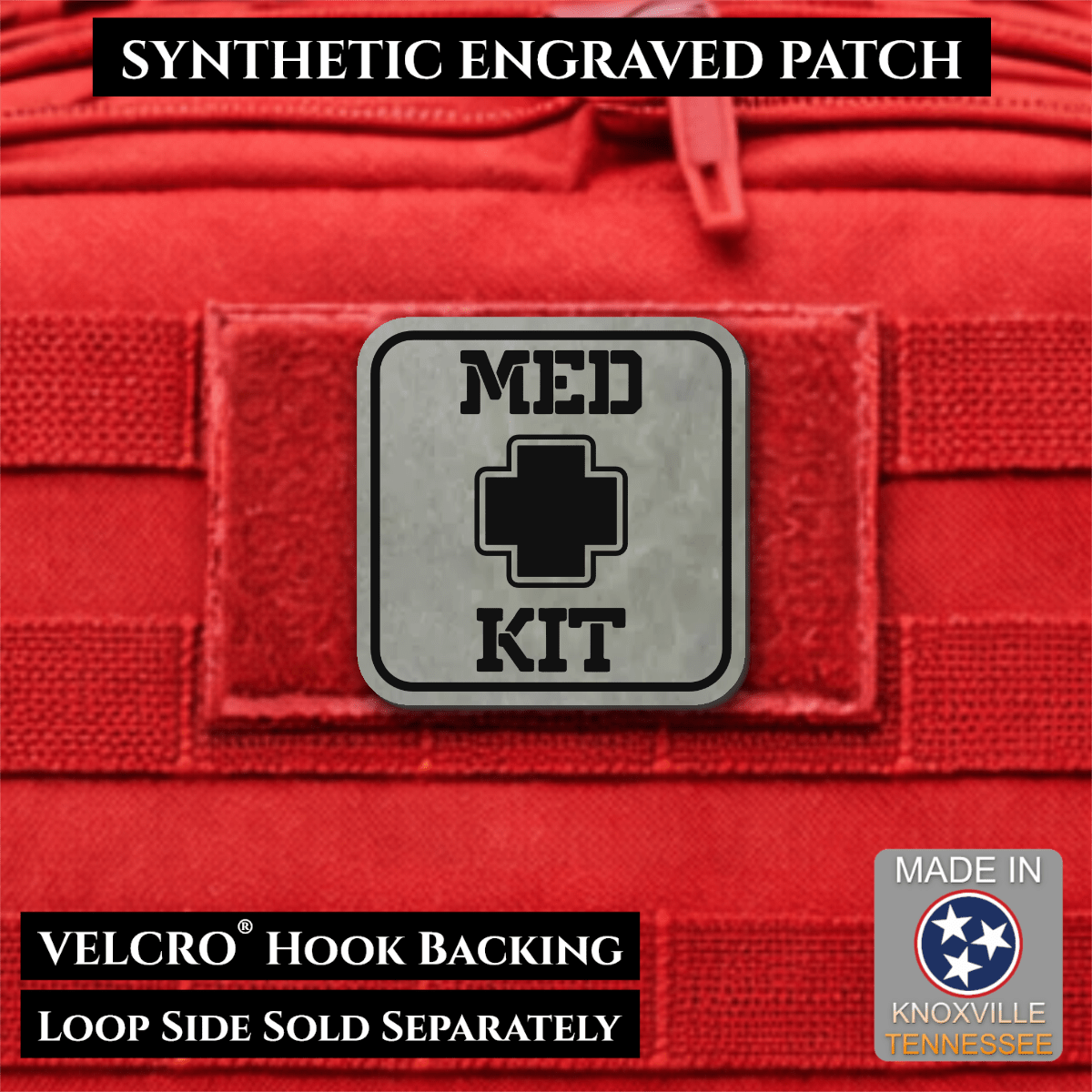 Med Kit IFAK, First-Aid Pouch Identification Patch, 2x2" | Made in USA | VELCRO® Brand Hook Backing - LoneStar Adhesive
