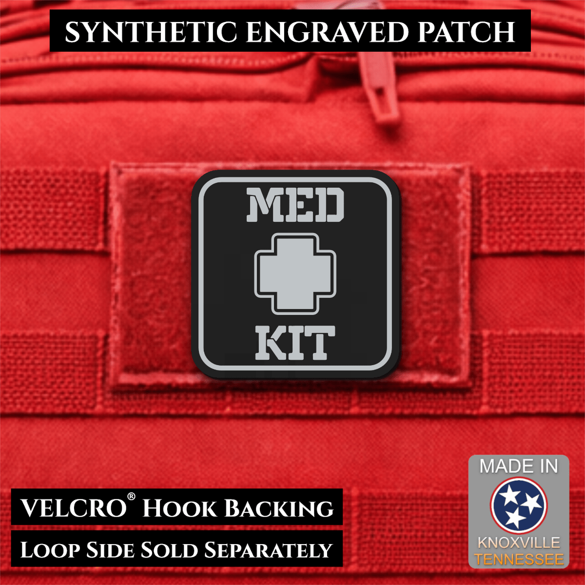 Med Kit IFAK, First-Aid Pouch Identification Patch, 2x2" | Made in USA | VELCRO® Brand Hook Backing - LoneStar Adhesive