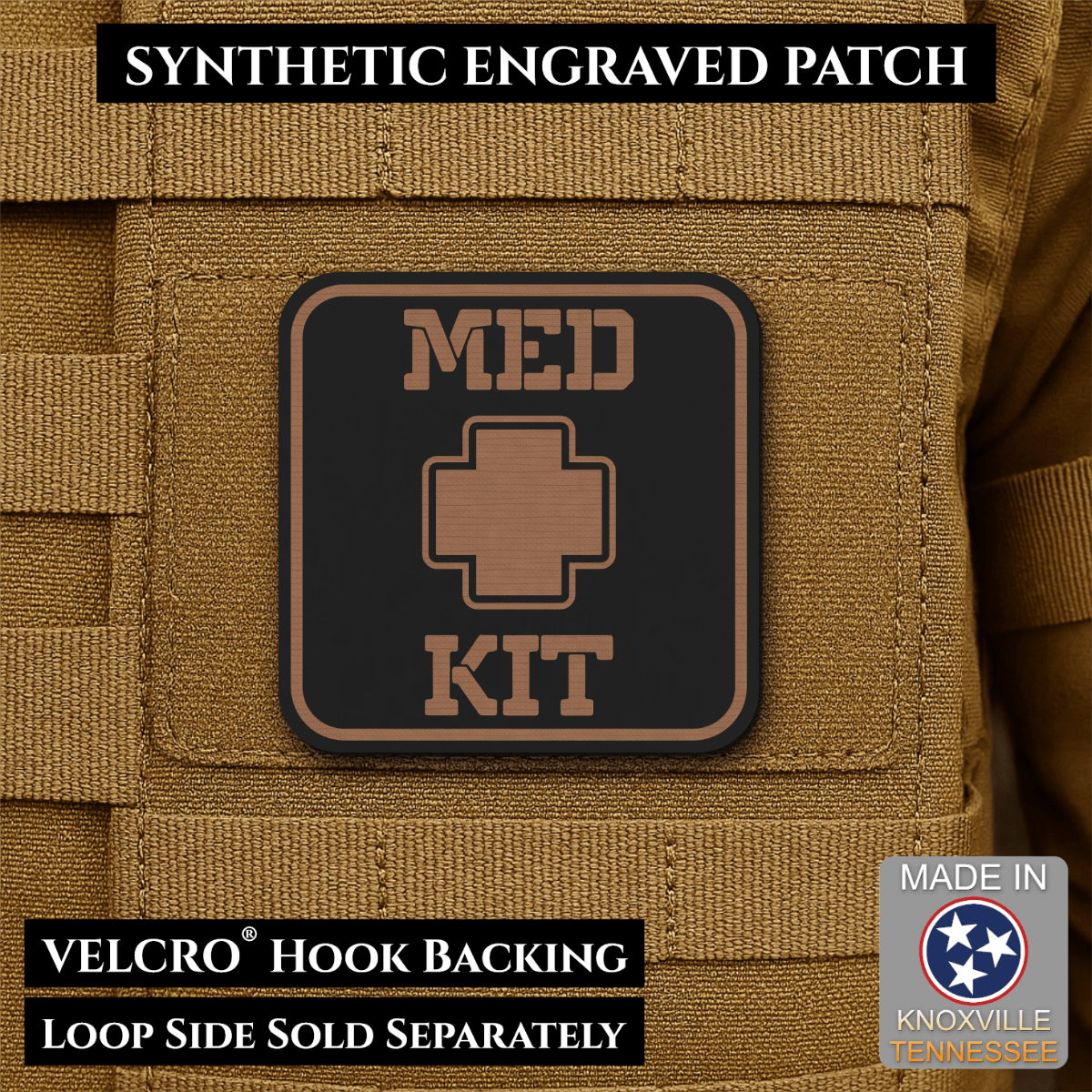 Med Kit IFAK, First-Aid Pouch Identification Patch, 2x2" | Made in USA | VELCRO® Brand Hook Backing - LoneStar Adhesive