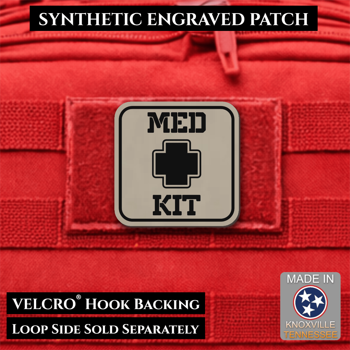 Med Kit IFAK, First-Aid Pouch Identification Patch, 2x2" | Made in USA | VELCRO® Brand Hook Backing - LoneStar Adhesive