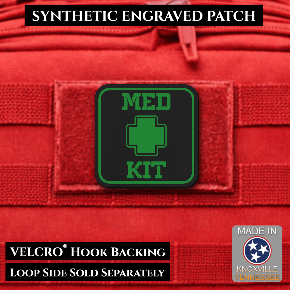 Med Kit IFAK, First-Aid Pouch Identification Patch, 2x2" | Made in USA | VELCRO® Brand Hook Backing - LoneStar Adhesive
