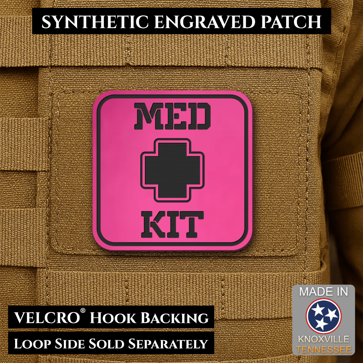 Med Kit IFAK, First-Aid Pouch Identification Patch, 2x2" | Made in USA | VELCRO® Brand Hook Backing - LoneStar Adhesive