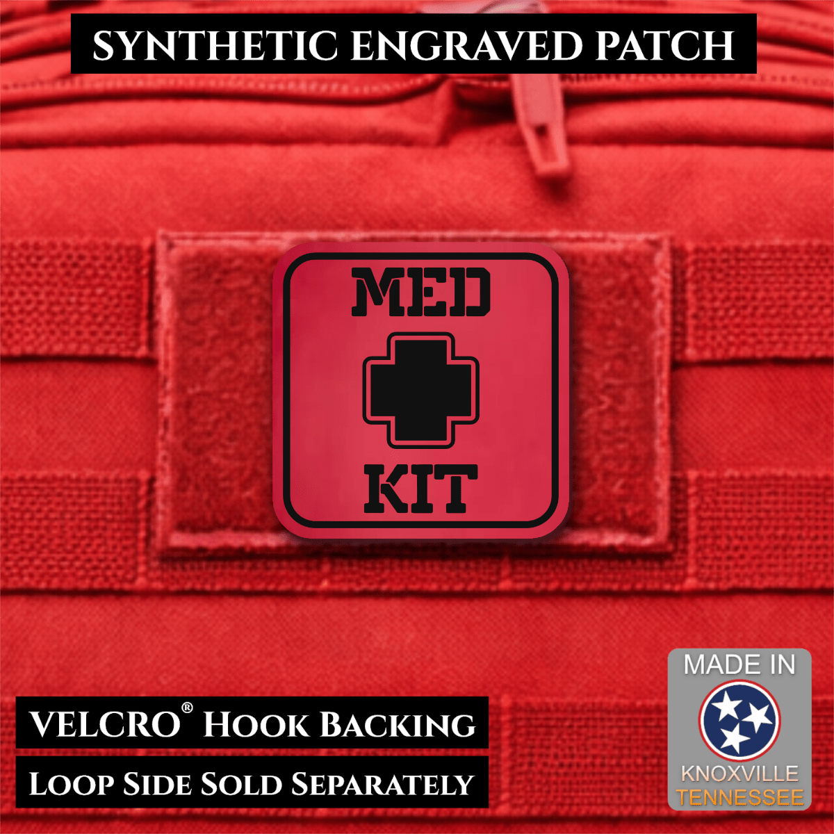 Med Kit IFAK, First-Aid Pouch Identification Patch, 2x2" | Made in USA | VELCRO® Brand Hook Backing - LoneStar Adhesive
