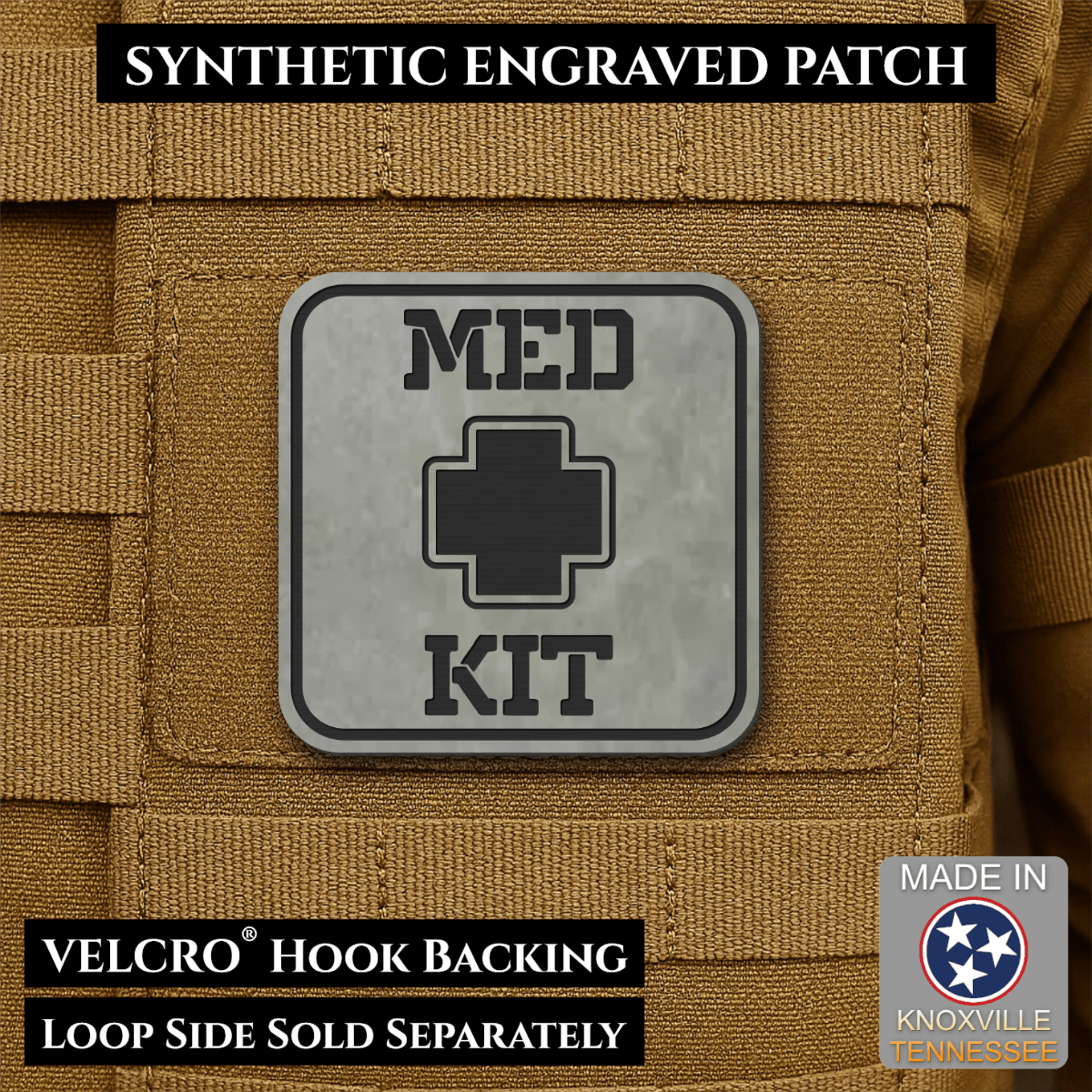 Med Kit IFAK, First-Aid Pouch Identification Patch, 2x2" | Made in USA | VELCRO® Brand Hook Backing - LoneStar Adhesive