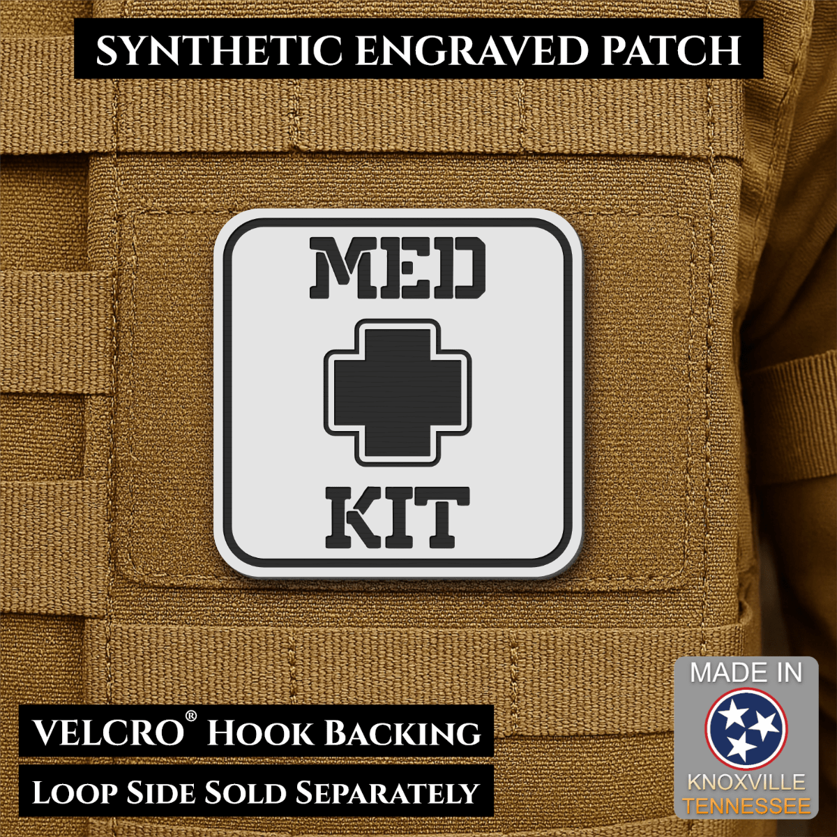 Med Kit IFAK, First-Aid Pouch Identification Patch, 2x2" | Made in USA | VELCRO® Brand Hook Backing - LoneStar Adhesive