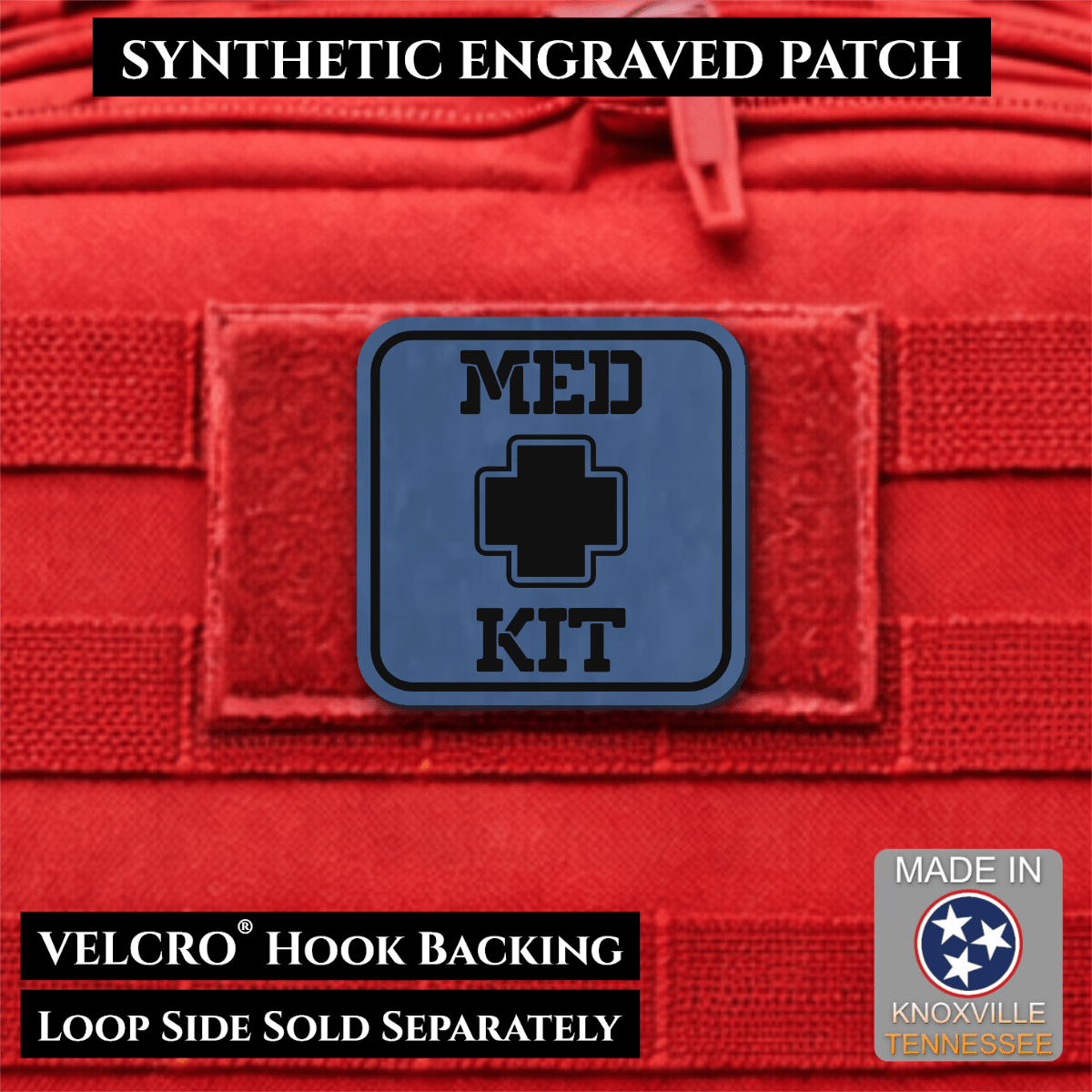 Med Kit IFAK, First-Aid Pouch Identification Patch, 2x2" | Made in USA | VELCRO® Brand Hook Backing - LoneStar Adhesive