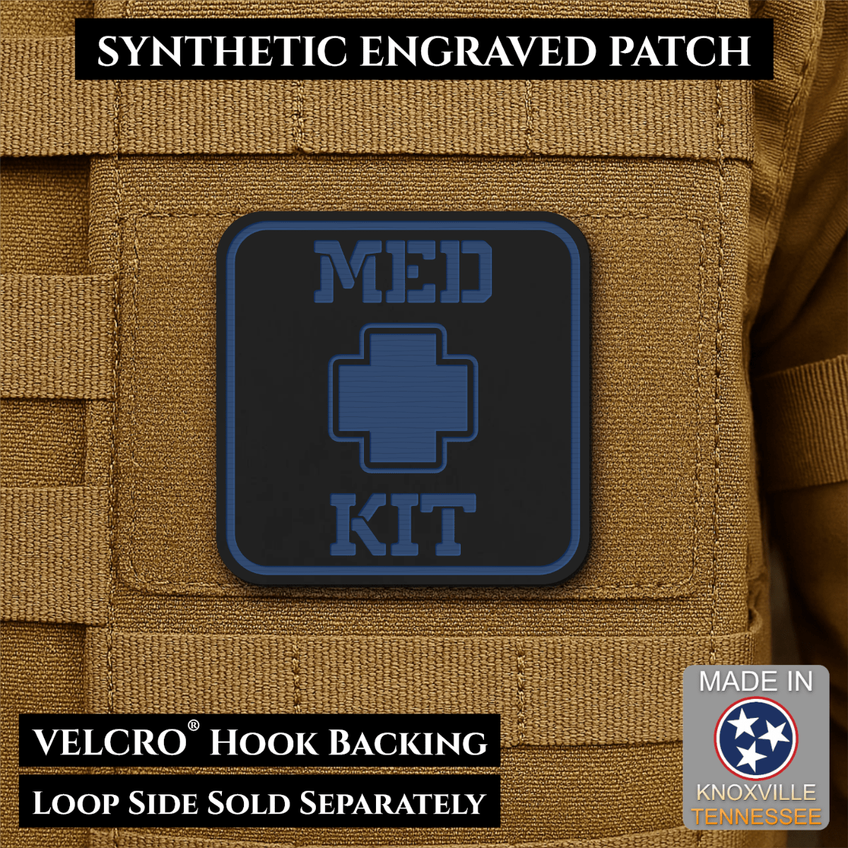 Med Kit IFAK, First-Aid Pouch Identification Patch, 2x2" | Made in USA | VELCRO® Brand Hook Backing - LoneStar Adhesive