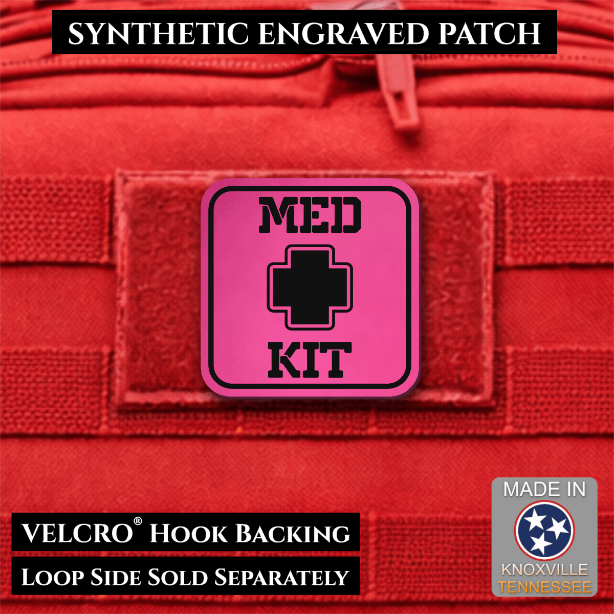 Med Kit IFAK, First-Aid Pouch Identification Patch, 2x2" | Made in USA | VELCRO® Brand Hook Backing - LoneStar Adhesive